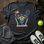 Raccoon Mascot America Pickleball T-Shirt — Dark Heather
