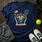 Raccoon Mascot America Pickleball T-Shirt — Navy