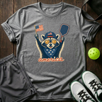 Raccoon Mascot America Pickleball T-Shirt — Sport Grey