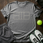 Minimalist Court Layout Line Art Pickleball T-Shirt — Sport Grey