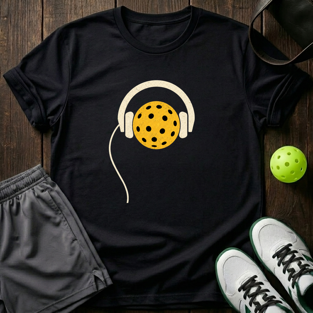 Pickleball Headphones T-Shirt — Black