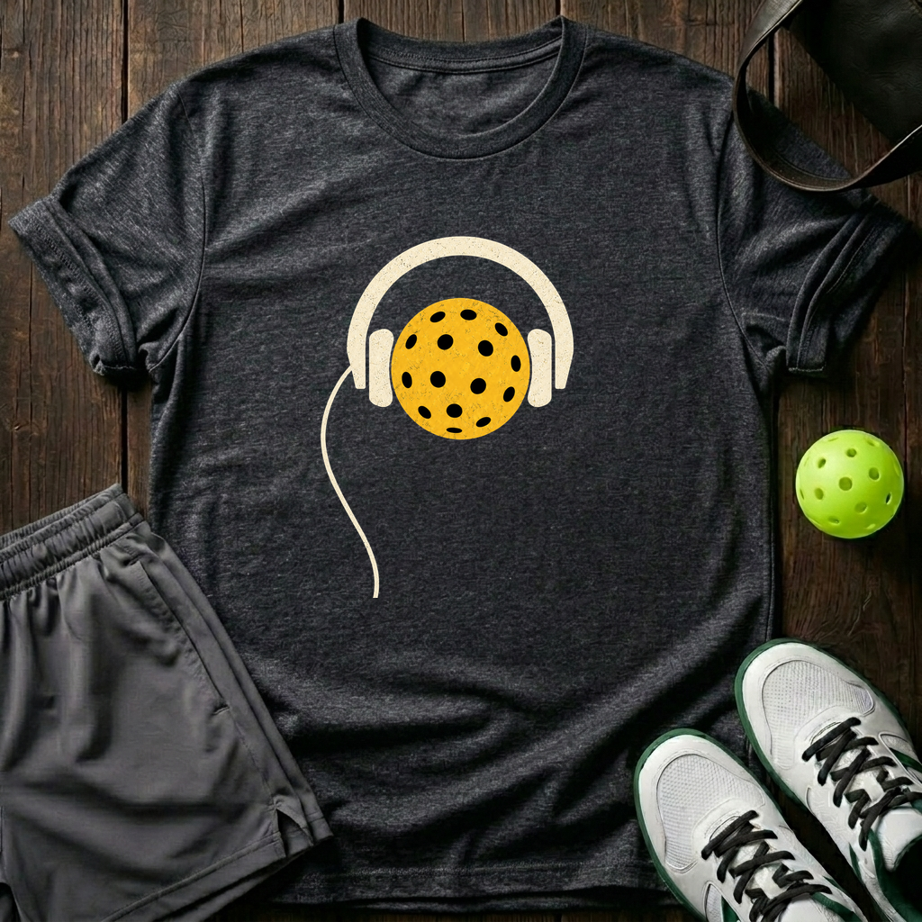 Pickleball Headphones T-Shirt — Dark Heather