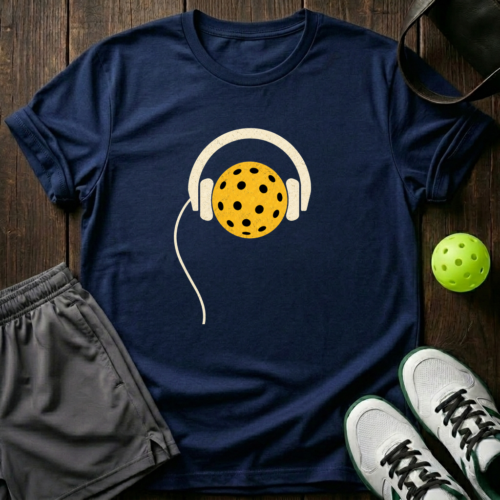 Pickleball Headphones T-Shirt — Navy