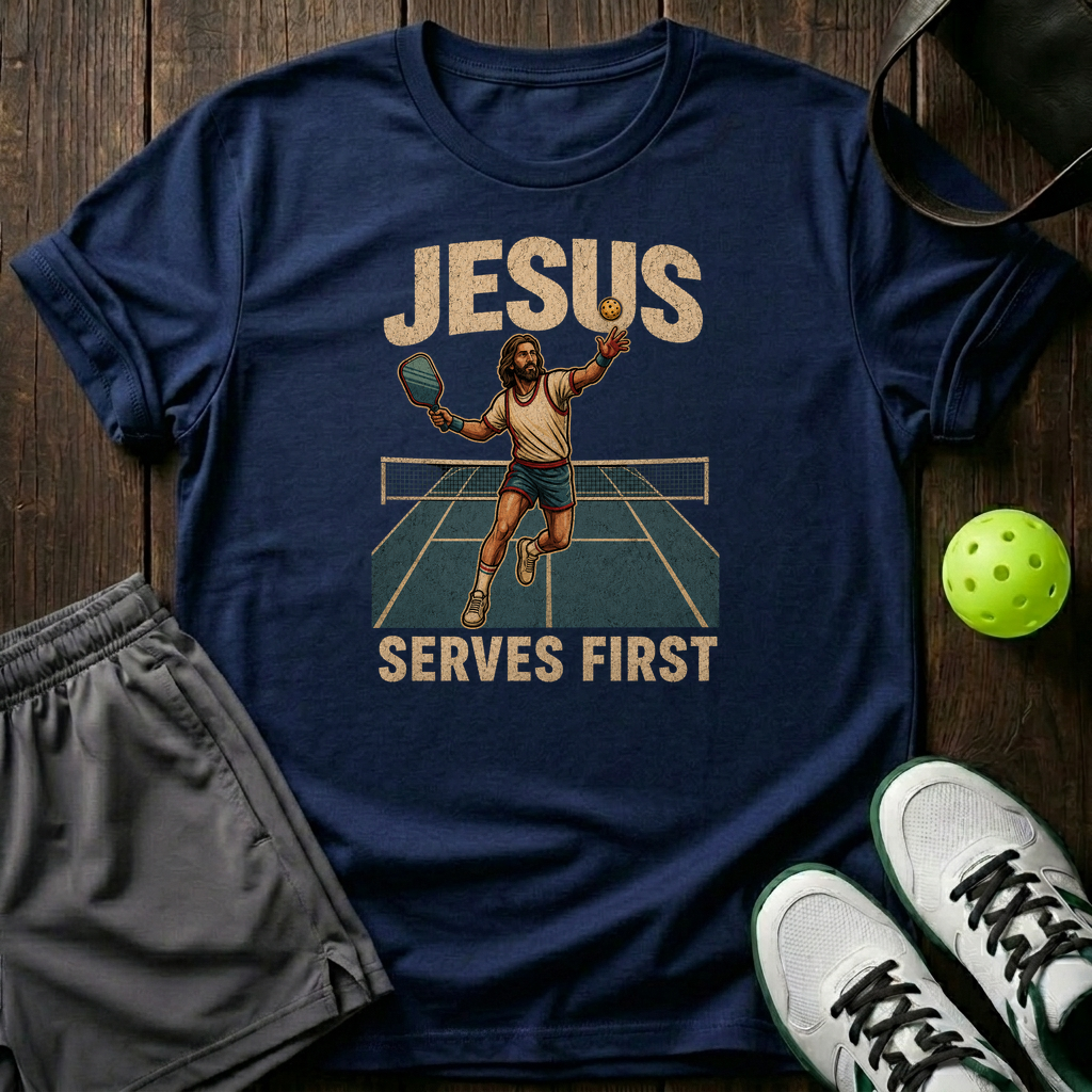 Jesus Serves First T-Shirt — Navy