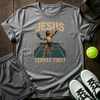 Jesus Serves First T-Shirt — Sport Grey