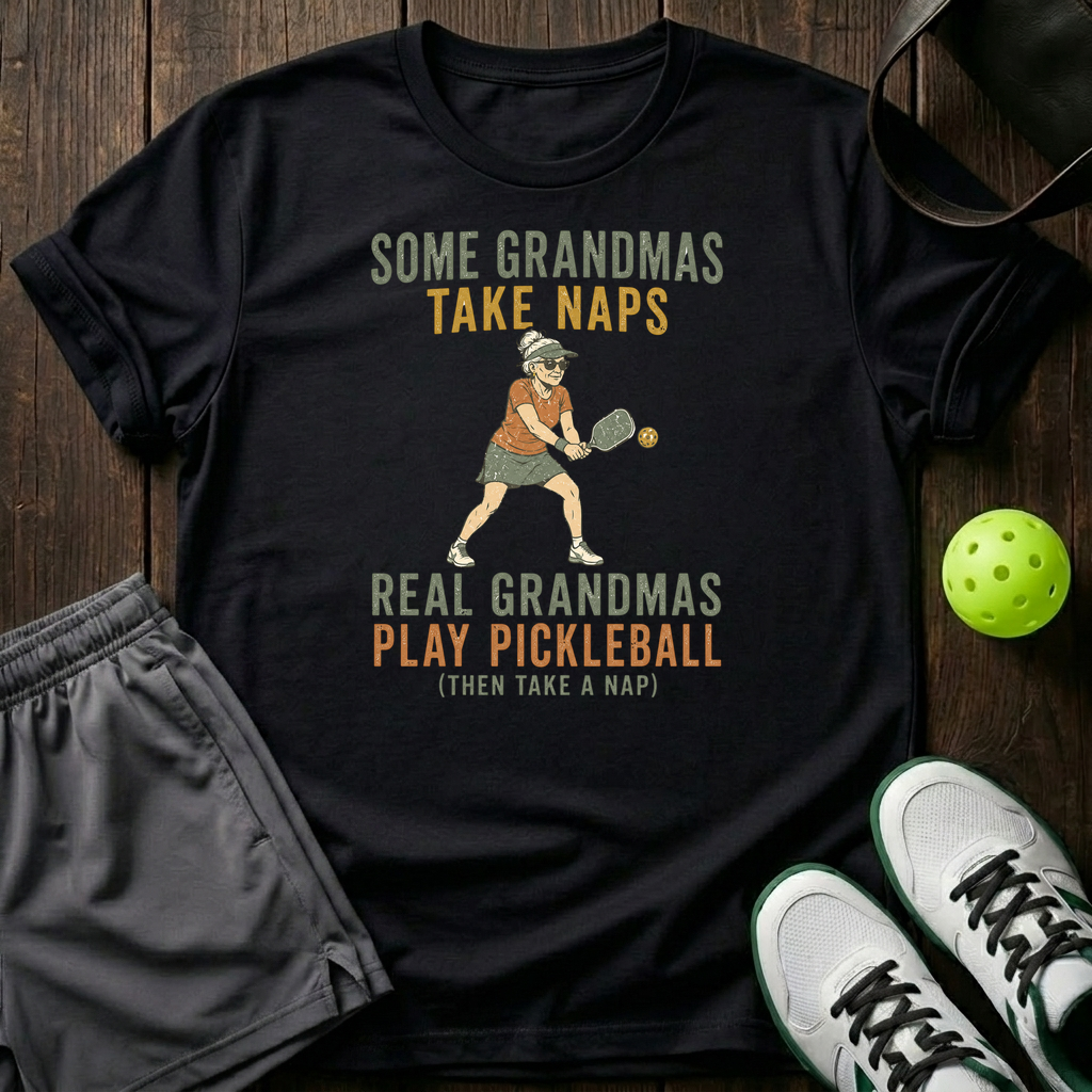 Real Granmas Play Pickleball T-Shirt — Black