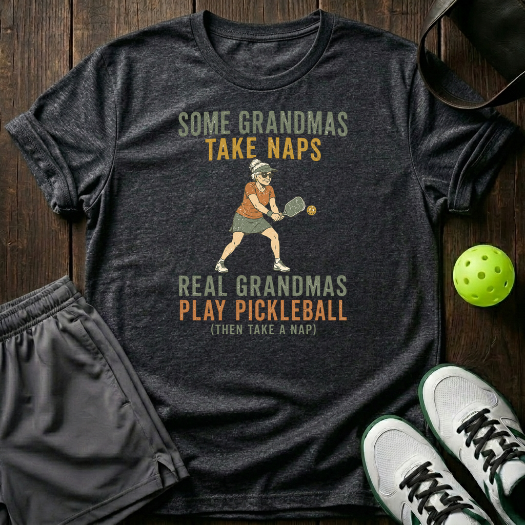 Real Granmas Play Pickleball T-Shirt — Dark Heather
