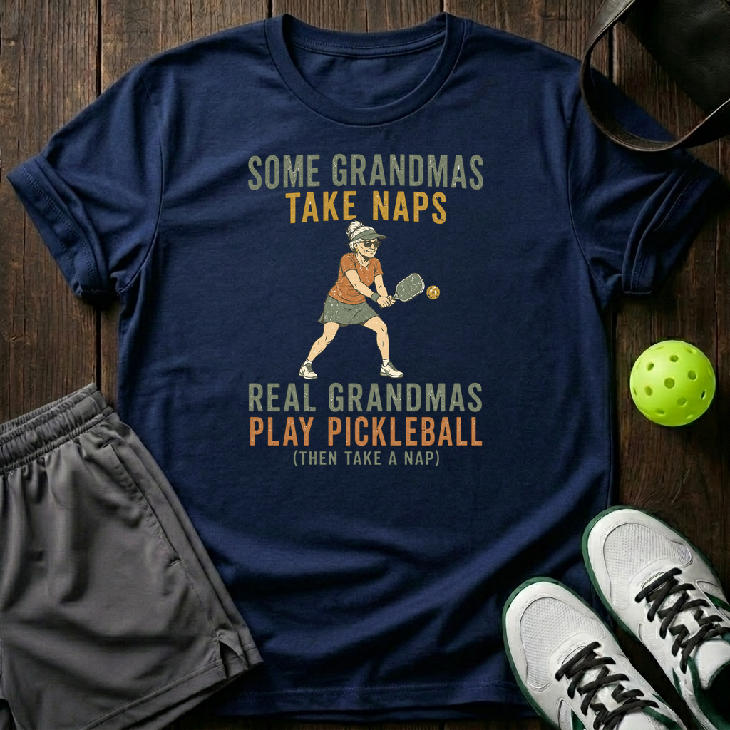 Real Granmas Play Pickleball T-Shirt — Navy