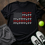 American Flag Made Of Paddles And Balls Vintage Pickleball T-Shirt — Black