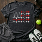 American Flag Made Of Paddles And Balls Vintage Pickleball T-Shirt — Dark Heather