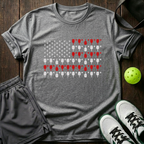 American Flag Made Of Paddles And Balls Vintage Pickleball T-Shirt — Sport Grey