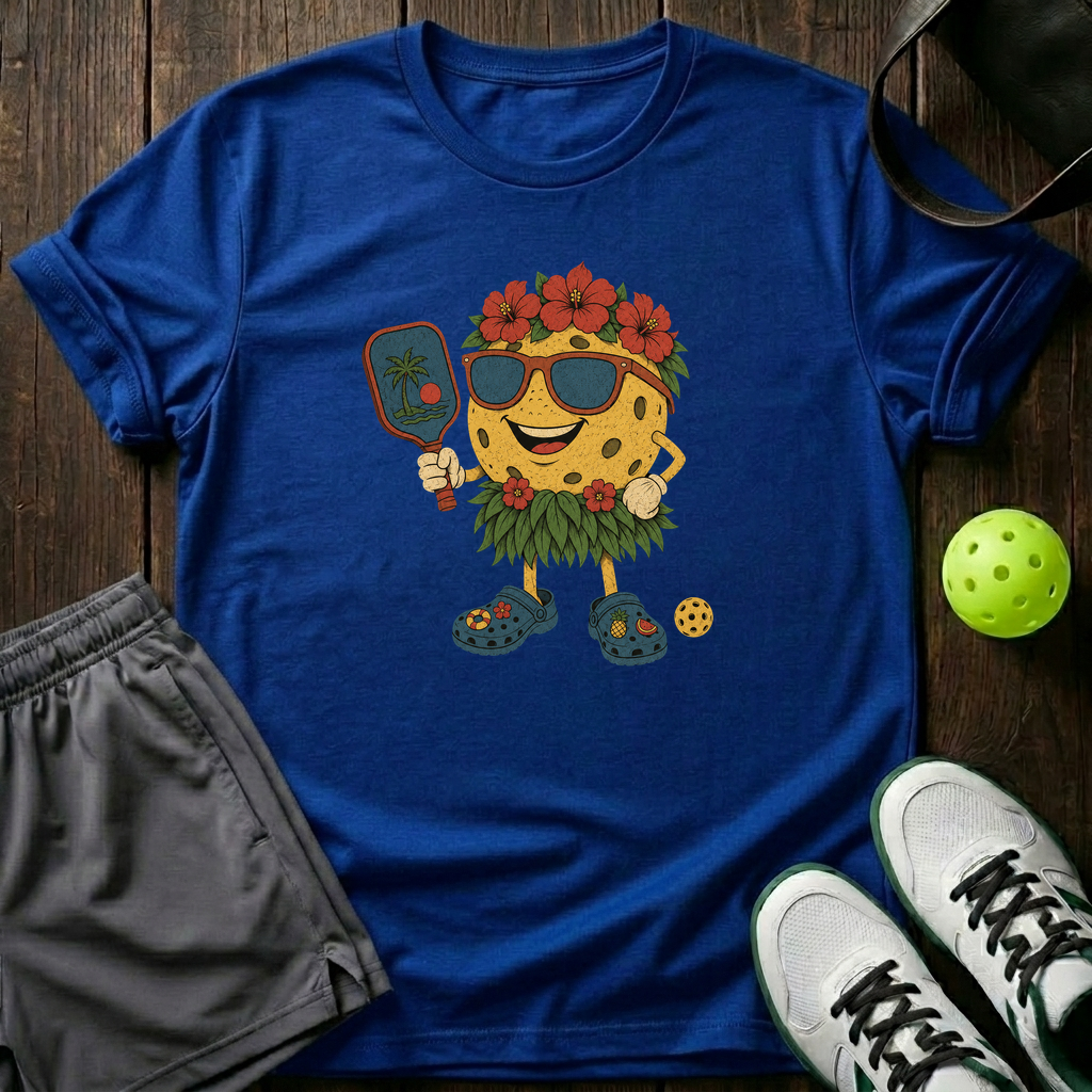 Hawaiian Pickleball Mascot Hula Skirt Crocs T-Shirt — Royal