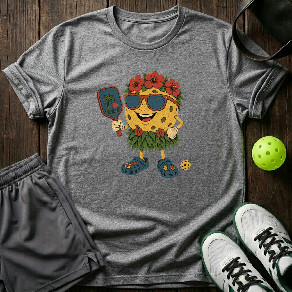 Hawaiian Pickleball Mascot Hula Skirt Crocs T-Shirt — Sport Grey