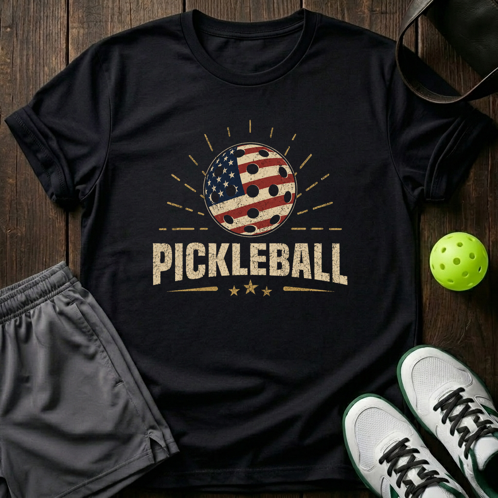American Flag Pickleball T-Shirt — Black