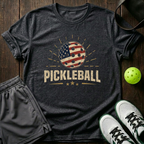American Flag Pickleball T-Shirt — Dark Heather