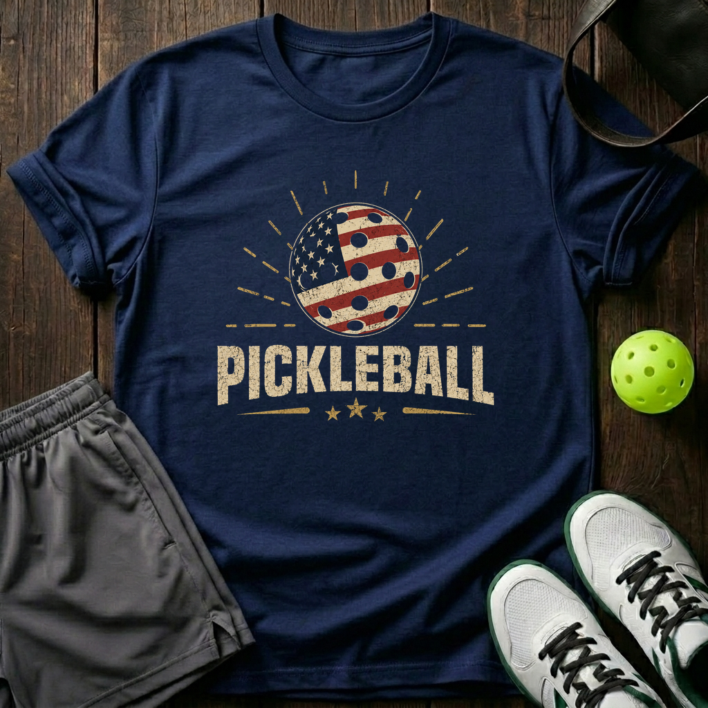 American Flag Pickleball T-Shirt — Navy
