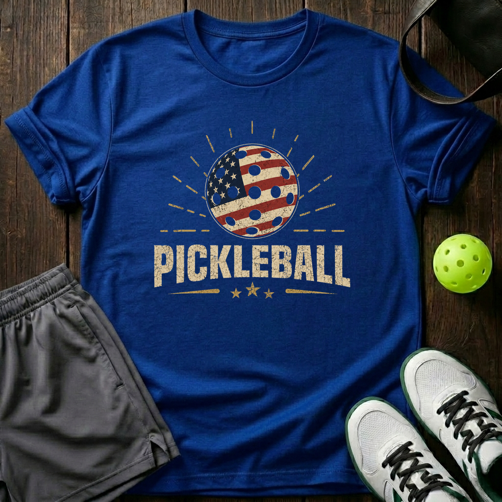 American Flag Pickleball T-Shirt — Royal