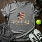 American Flag Pickleball T-Shirt — Sport Grey