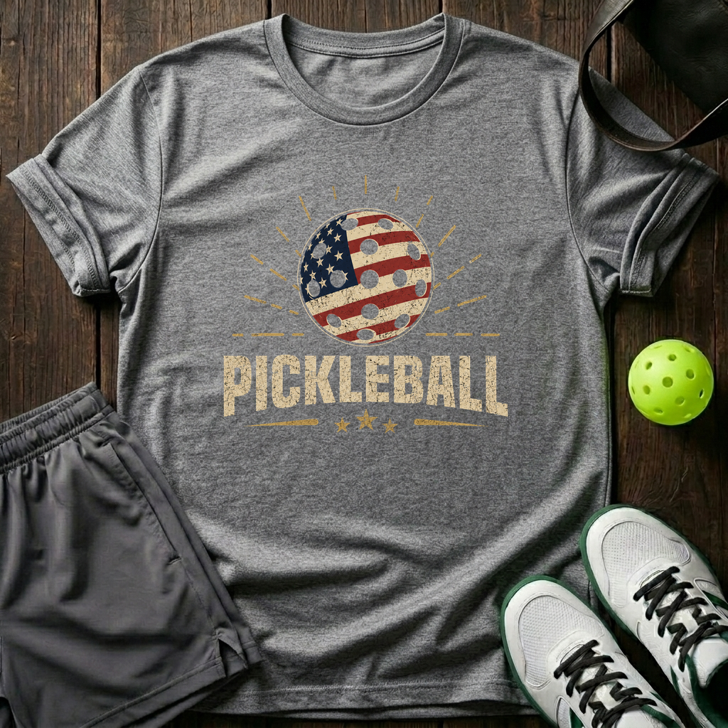 American Flag Pickleball T-Shirt — Sport Grey