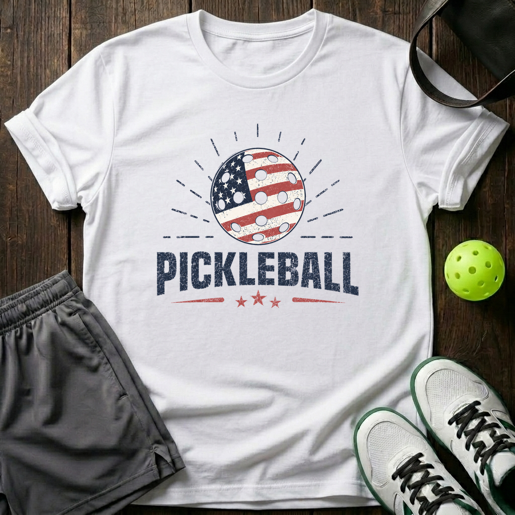 American Flag Pickleball T-Shirt — White