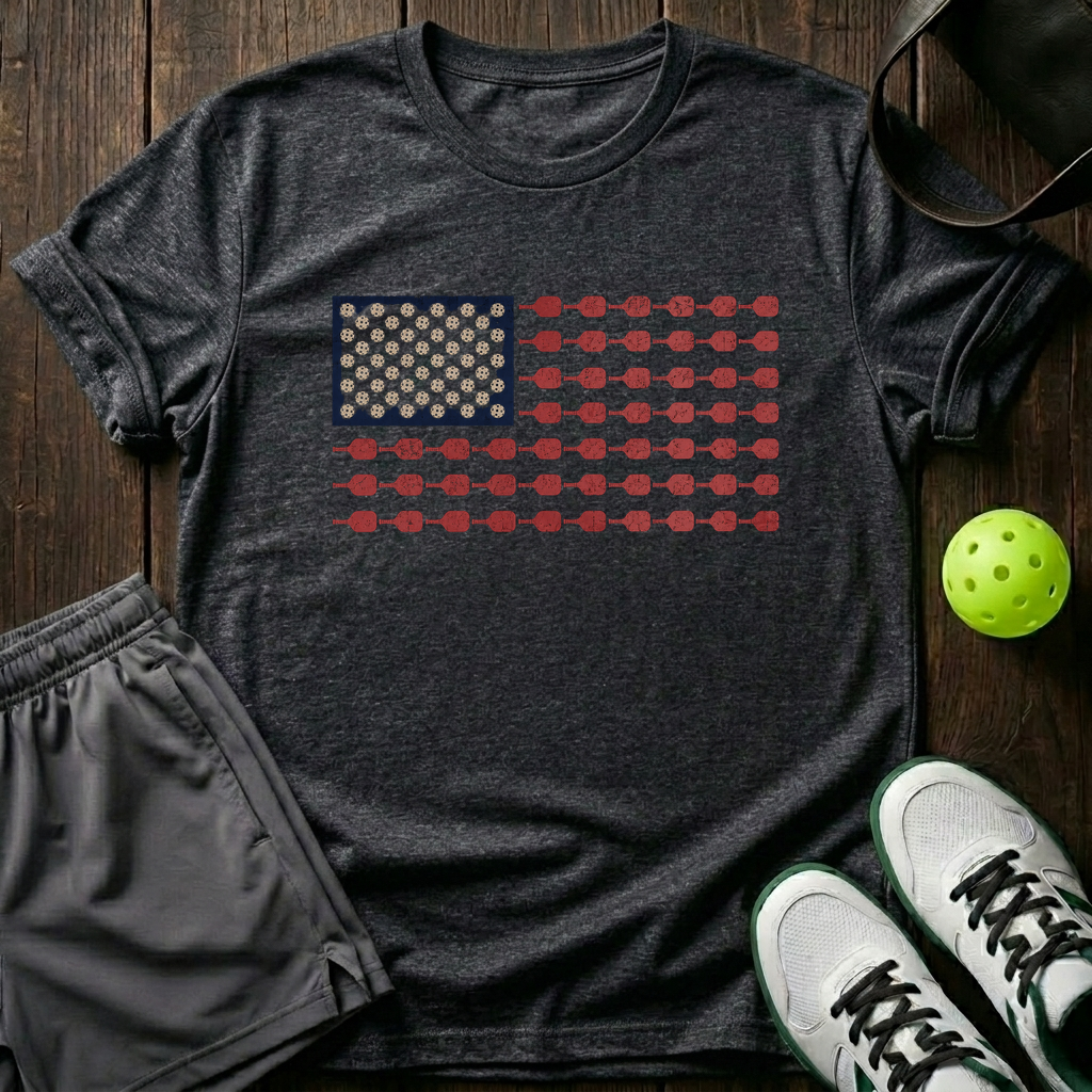 American Flag Made Of Paddles And Balls T-Shirt — Dark Heather