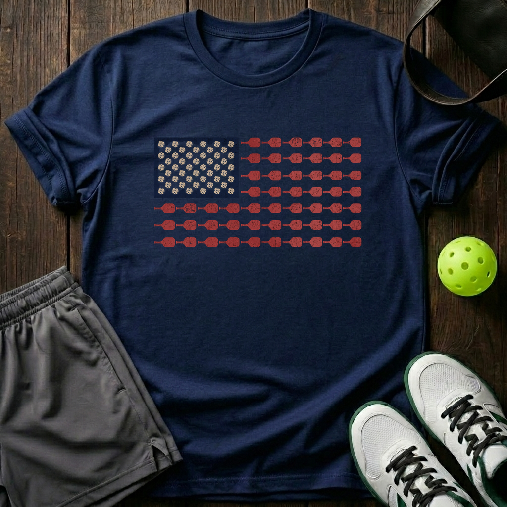 American Flag Made Of Paddles And Balls T-Shirt — Navy