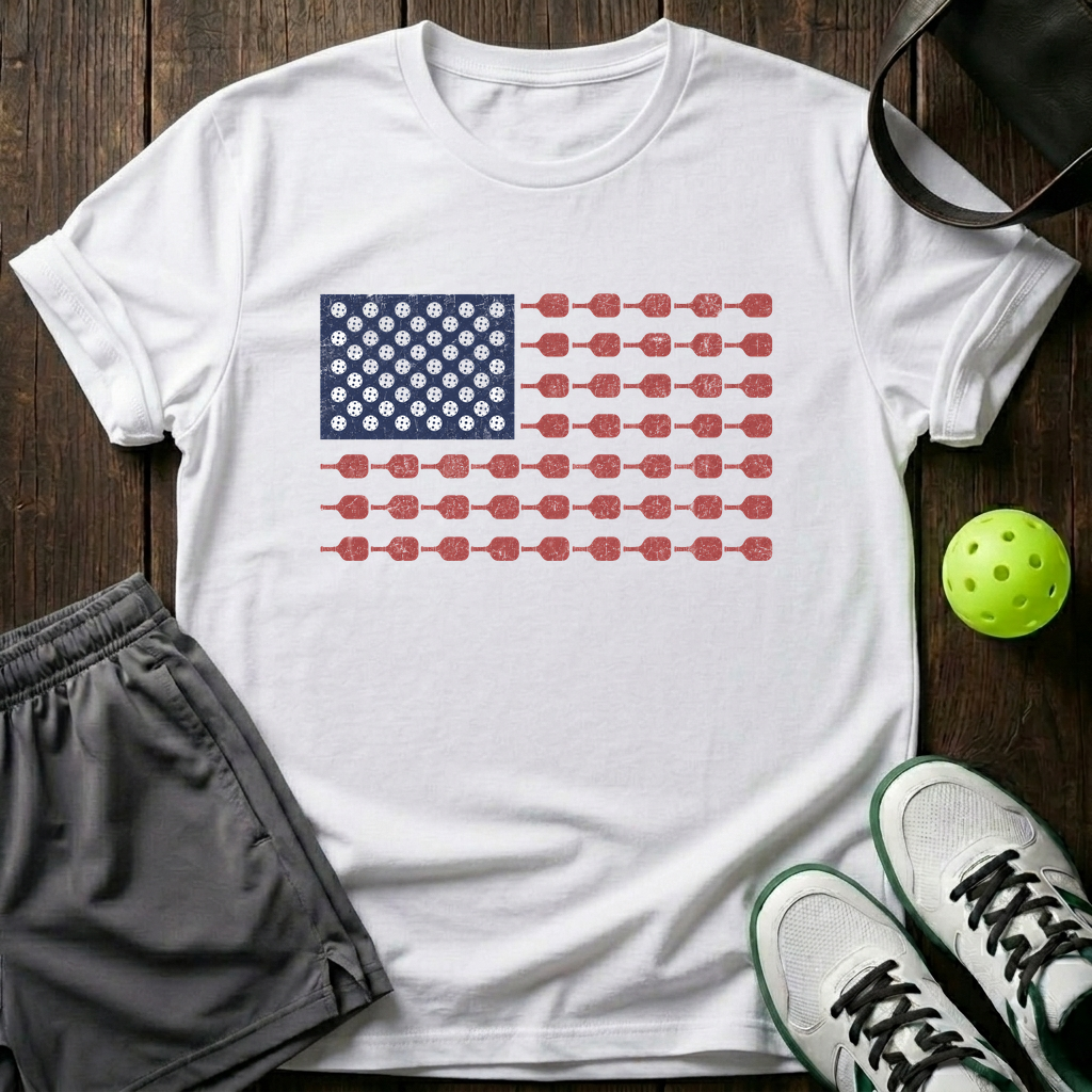 American Flag Made Of Paddles And Balls T-Shirt — White