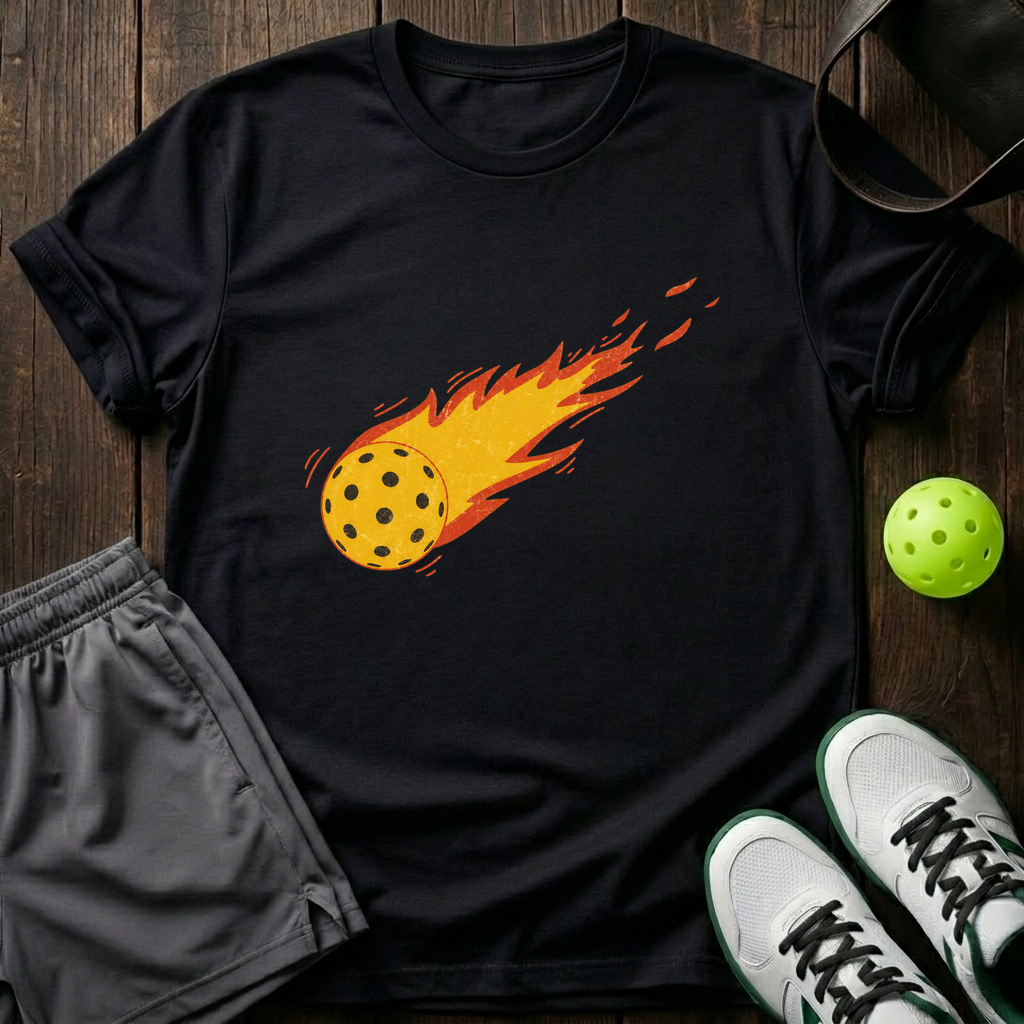 Flaming Pickleball T-Shirt — Black
