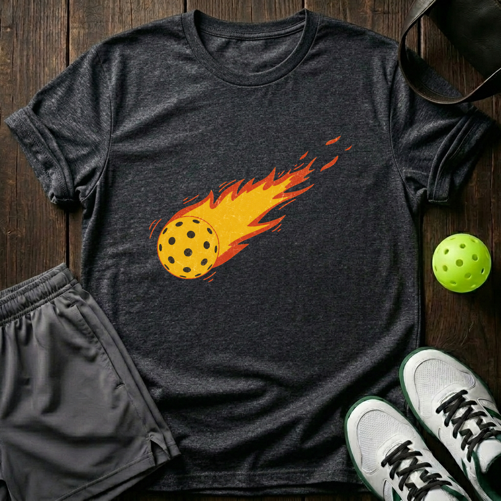 Flaming Pickleball T-Shirt — Dark Heather