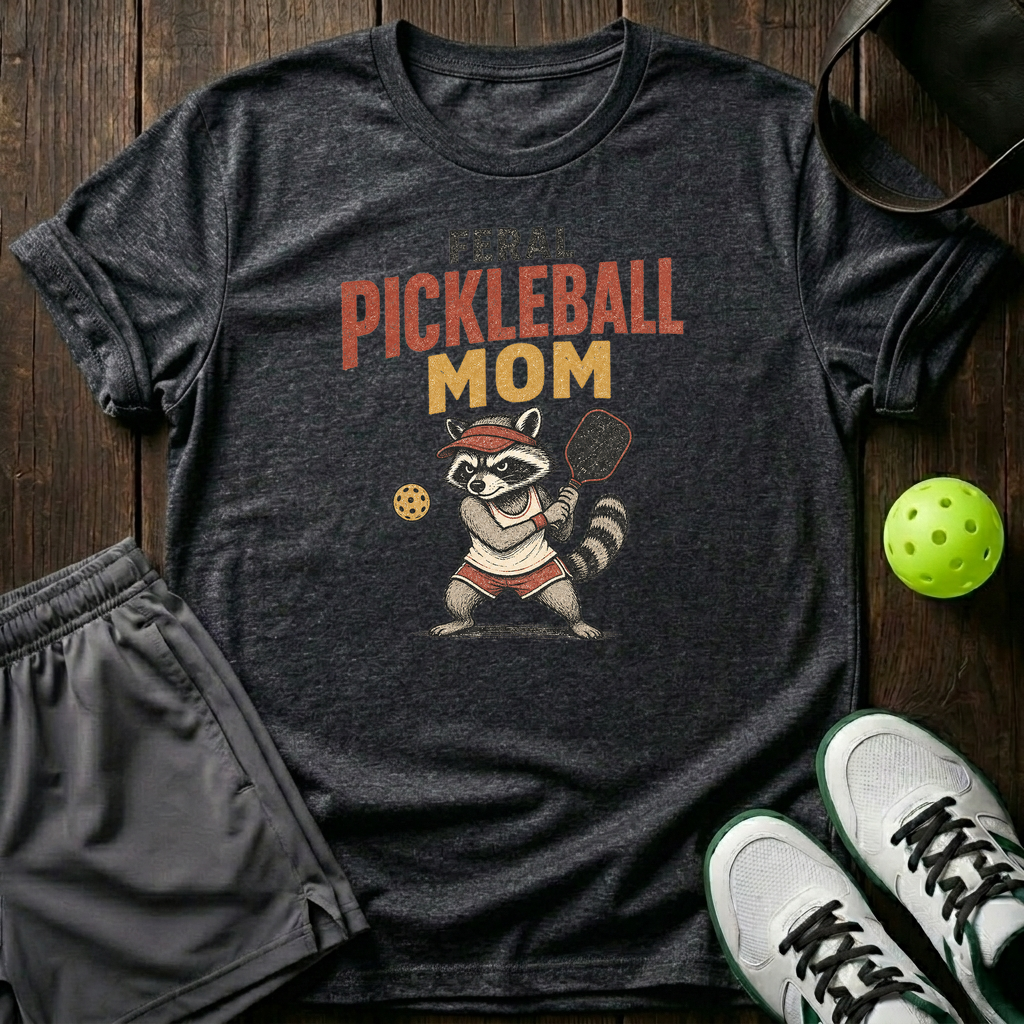 Feral Pickleball Mom T-Shirt — Dark Heather