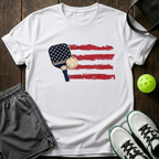 American Flag Paddle And Ball Vintage Pickleball T-Shirt — White