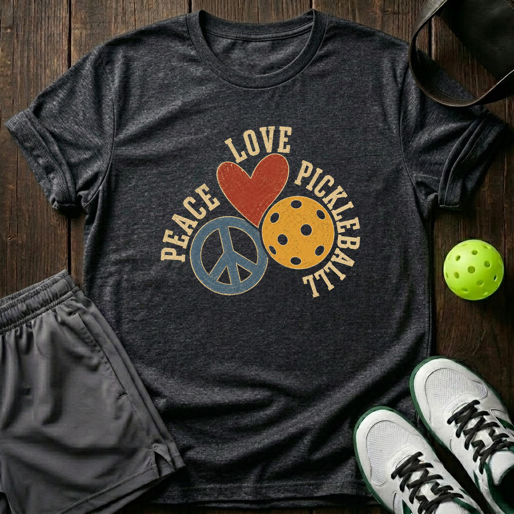 Peace Love Pickleball T-Shirt — Dark Heather