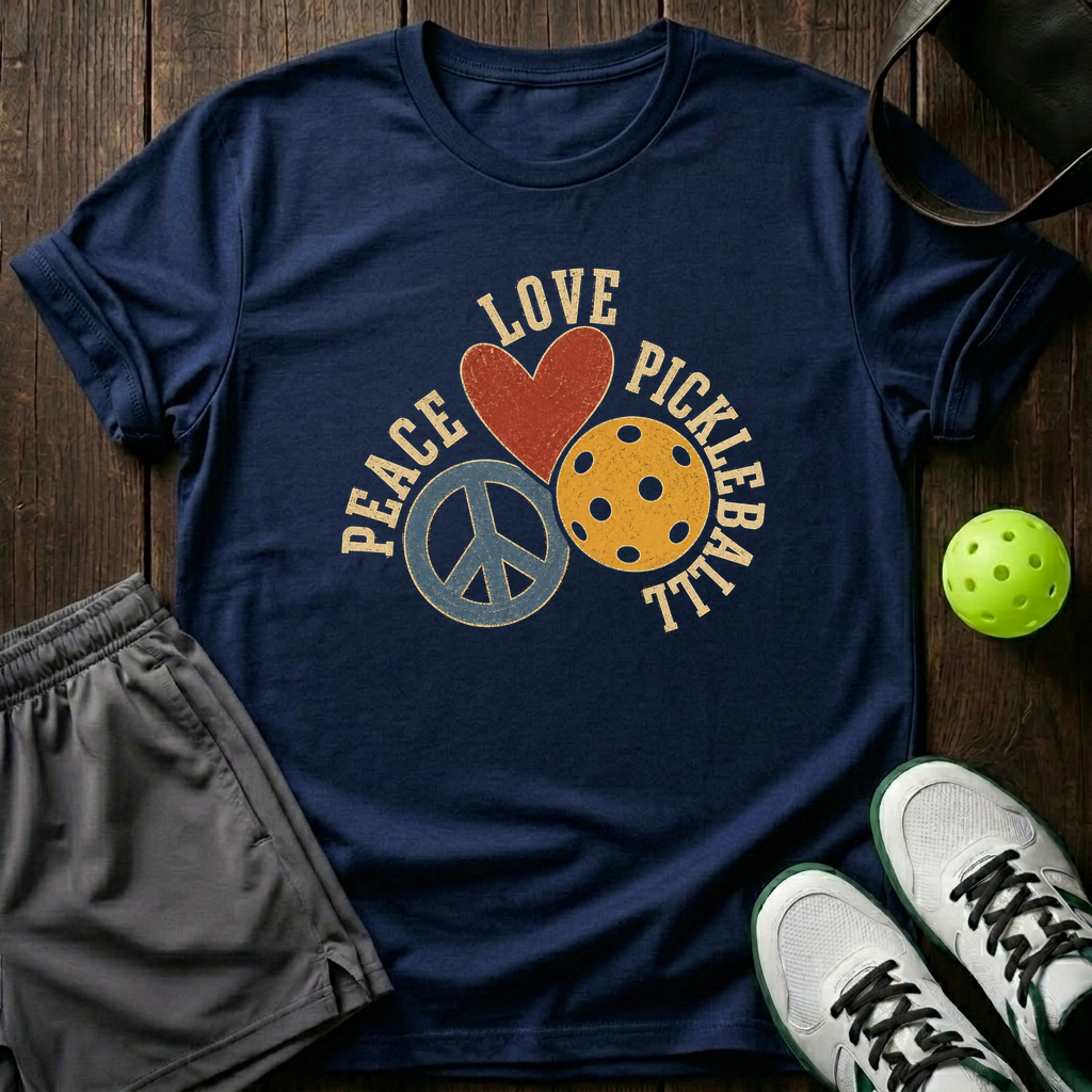 Peace Love Pickleball T-Shirt — Navy