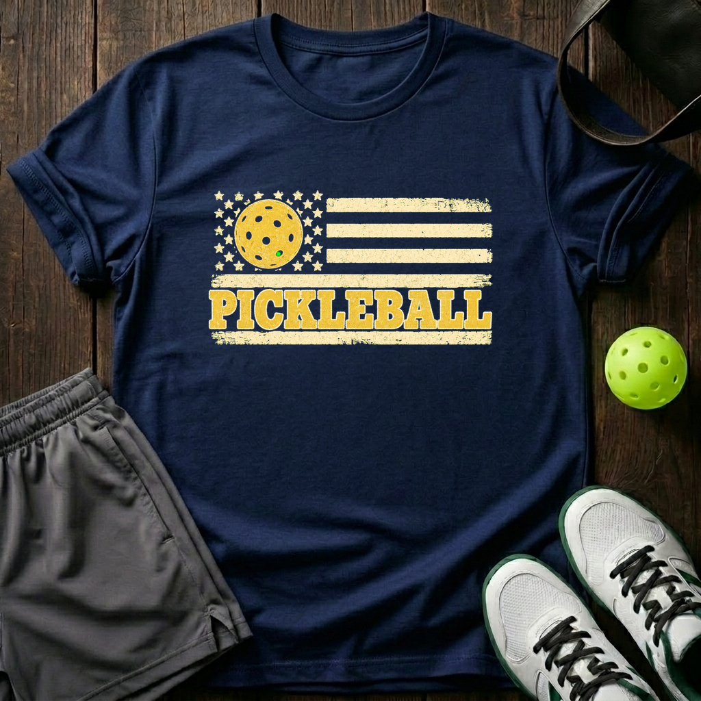 Pickleball Flag T-Shirt — Navy