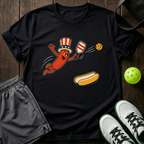 Uncle Sam Hot Dog Mascot Retro Cartoon Pickleball T-Shirt — Black