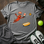 Uncle Sam Hot Dog Mascot Retro Cartoon Pickleball T-Shirt — Sport Grey