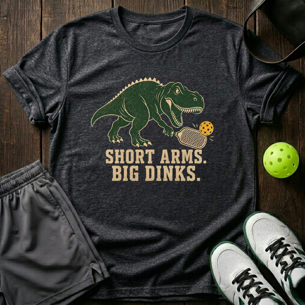 T Rex Short Arms Big Dinks T-Shirt — Dark Heather