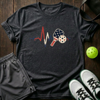 American Flag Heartbeat Ekg Paddle And Ball Vintage Pickleball T-Shirt — Dark Heather