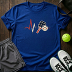 American Flag Heartbeat Ekg Paddle And Ball Vintage Pickleball T-Shirt — Royal