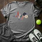 American Flag Heartbeat Ekg Paddle And Ball Vintage Pickleball T-Shirt — Sport Grey