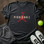 Silhouette Player Smash Distressed Pickleball T-Shirt — Dark Heather