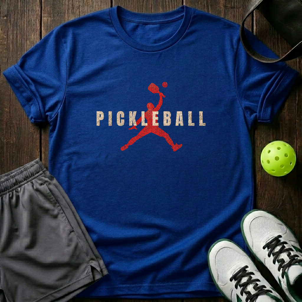 Silhouette Player Smash Distressed Pickleball T-Shirt — Royal