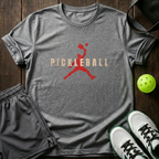 Silhouette Player Smash Distressed Pickleball T-Shirt — Sport Grey