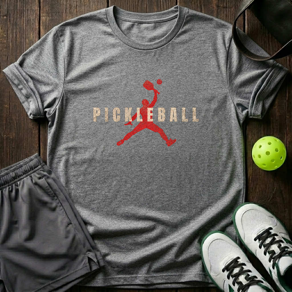 Silhouette Player Smash Distressed Pickleball T-Shirt — Sport Grey