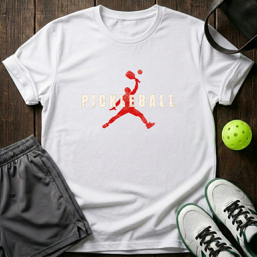 Silhouette Player Smash Distressed Pickleball T-Shirt — White