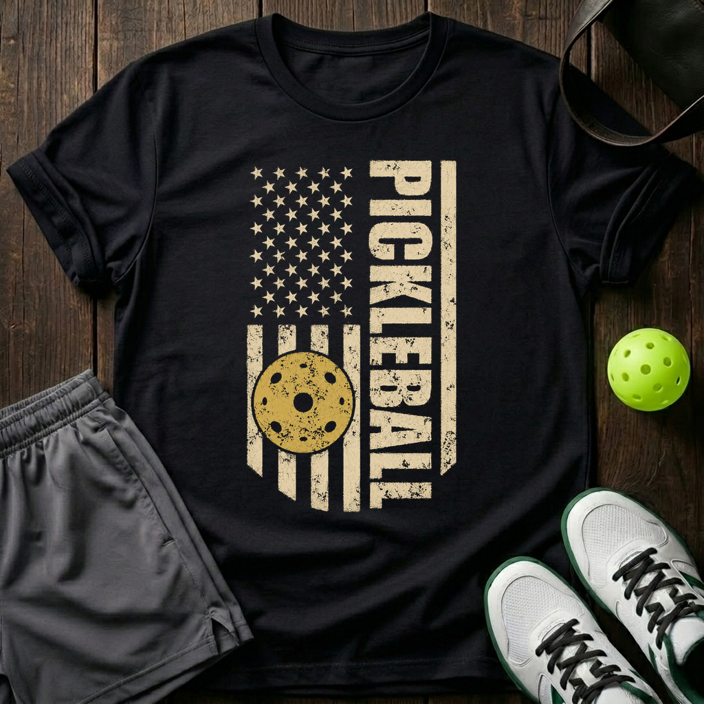 Vintage Patriot Pickleball T-Shirt — Black