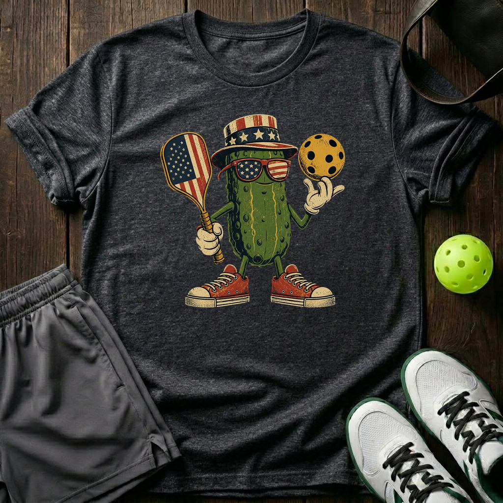 Uncle Sam Cartoon Pickle Mascot T-Shirt — Dark Heather