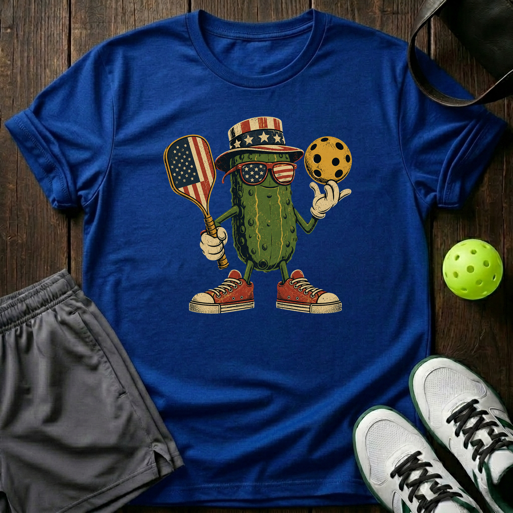 Uncle Sam Cartoon Pickle Mascot T-Shirt — Royal