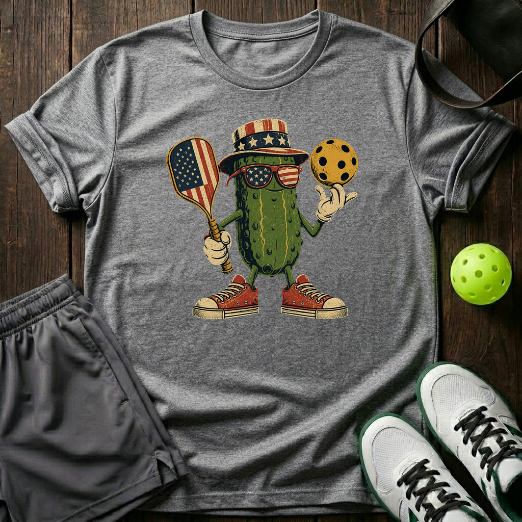 Uncle Sam Cartoon Pickle Mascot T-Shirt — Sport Grey
