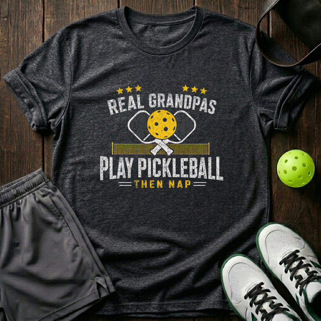 Real Grandpas Play Pickleball Then Nap T-Shirt — Dark Heather